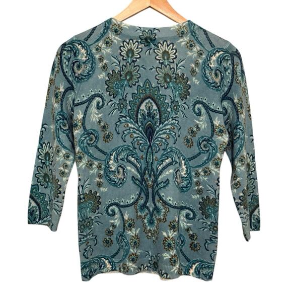 Talbots Audrey Cashmere Sweater Womens SP Blue Imperial Floral Paisley Crew Neck - Picture 6 of 6